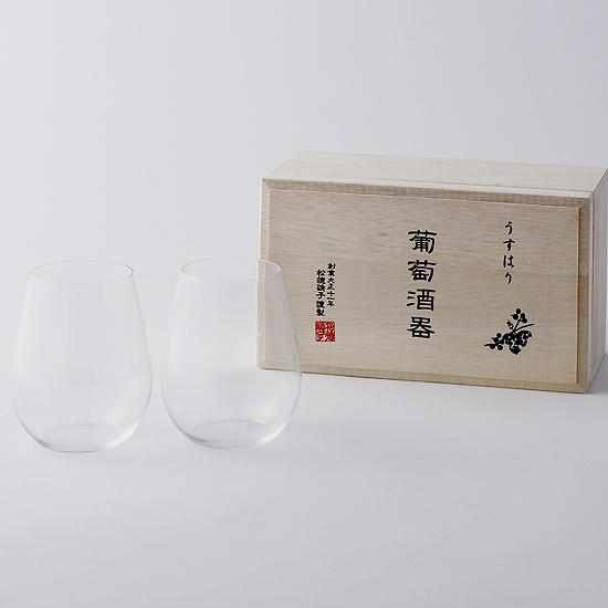 LIGHT WINE WINE BOWL BORDEAUX 2 PIECES SET IN A WOODEN BOX, Edo Kiriko Glass