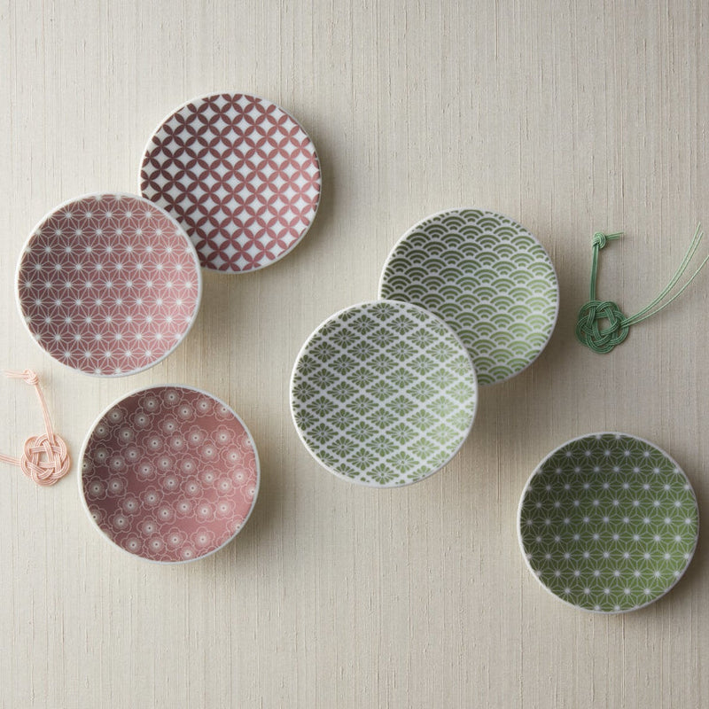 Set of 5 SMALL DISH (Plate) Pink Luster, Mino Wares, Marumo Takagi