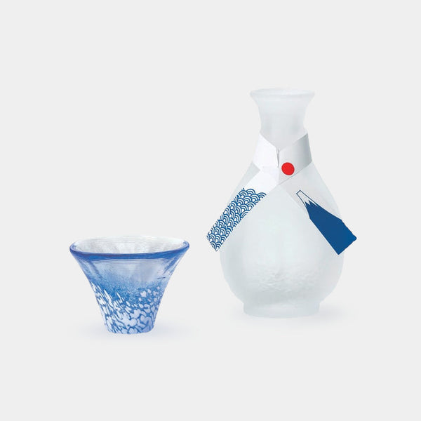 2 Pieces Set SAKE BOTTLE(Carafes) & CUP SET MT. FUJI (BLUE) |  Marumo Takagi