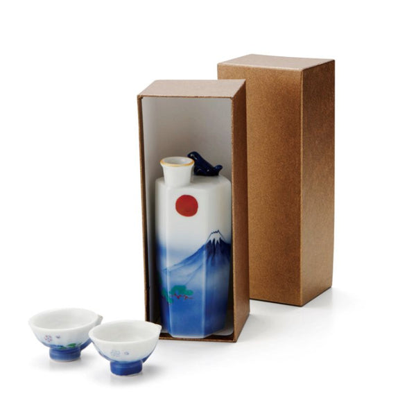 SHUN JAPAN MAKE SOUND! SAKURA FUJI (3 PIECES), Sake Bottle & Cup Set, Mino Ware