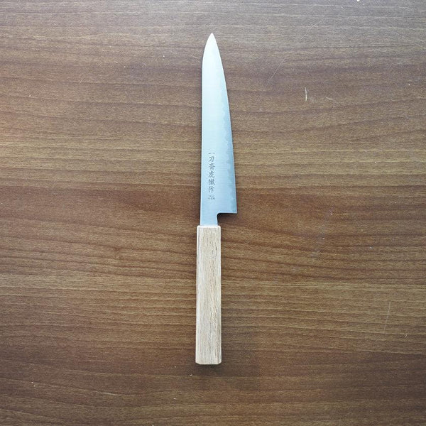 新品　包丁　粉末鋼　木屋　関　本刃付け　武生　特殊鋼製 粉末ハイス鋼スーパーゴールド(SG2) ペティ(両刃) 樫八角柄 150mm