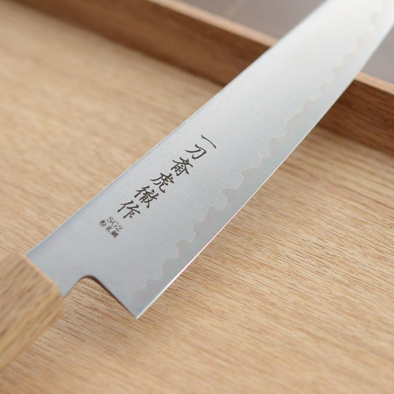 ITTOSAI-KOTETSU POWDERED HSS SUPER GOLD (SG2) PETTY-UTILITY KNIFE (DOUBLE EDGED) OAK HANDLE 150MM, Kitchen Chef Knife, Sakai Forged Blades