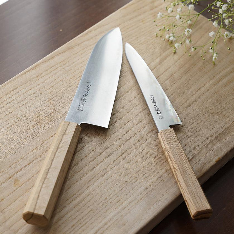 ITTOSAI-KOTETSU POWDERED HSS SUPER GOLD (SG2) PETTY-UTILITY KNIFE (DOUBLE EDGED) OAK HANDLE 150MM, Kitchen Chef Knife, Sakai Forged Blades