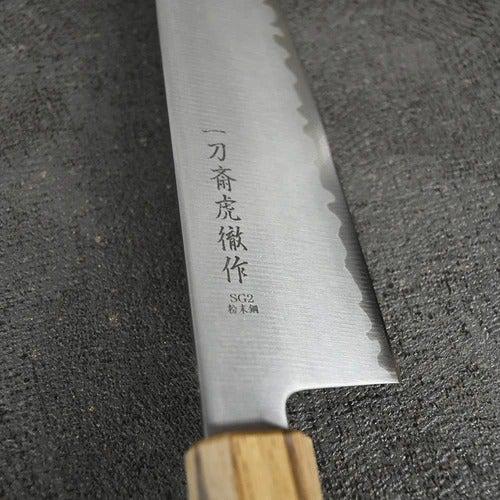 ITTOSAI-KOTETSU POWDERED HSS SUPER GOLD (SG2) SANTOKU KNIFE (DOUBLE EDGED) OAK HANDLE 180MM, Kitchen Chef Knife, Sakai Forged Blades