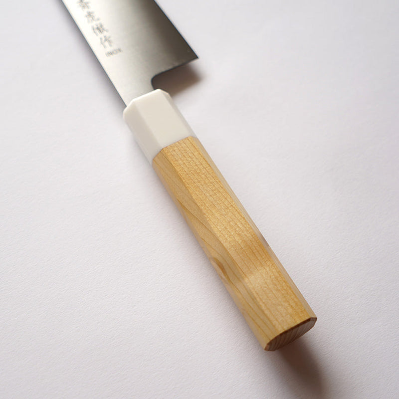 INOX SANTOKU KNIFE AOMORI HIBA OCTAGONAL HANDLE ARTIFICIAL MARBLE RING 180MM, Kitchen Chef Knife, Sakai Forged Blades