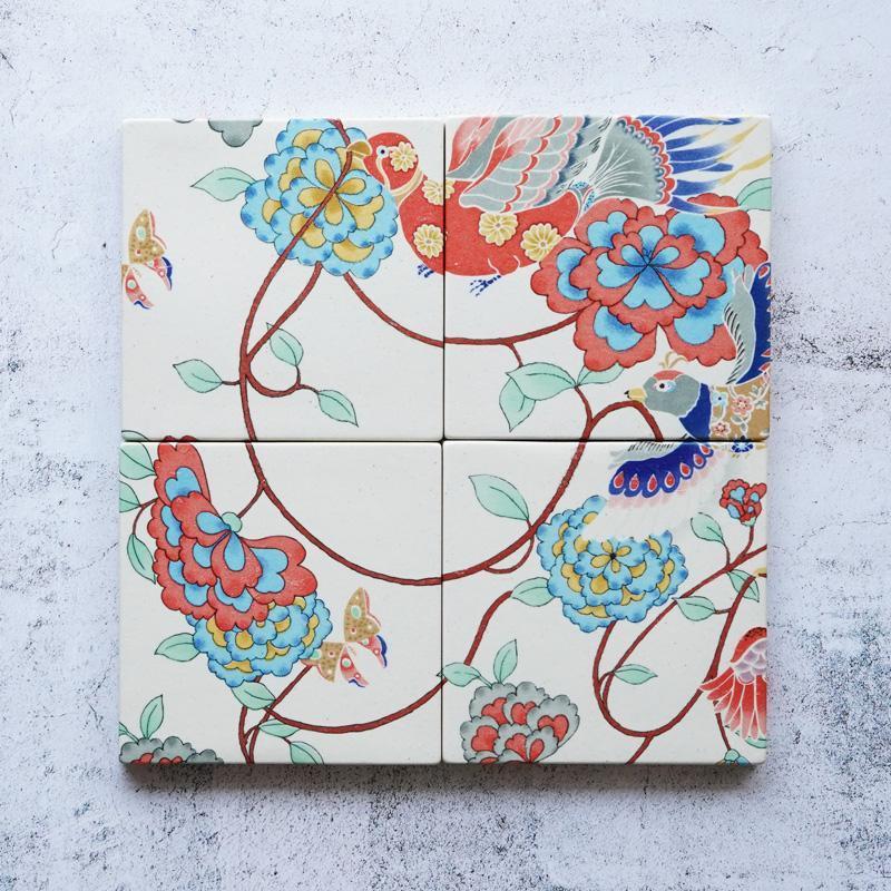 KEMONODE CERAMIC TILE NO.3, Art Panel, Dish Set, Kyoto Yuzen Dyeing