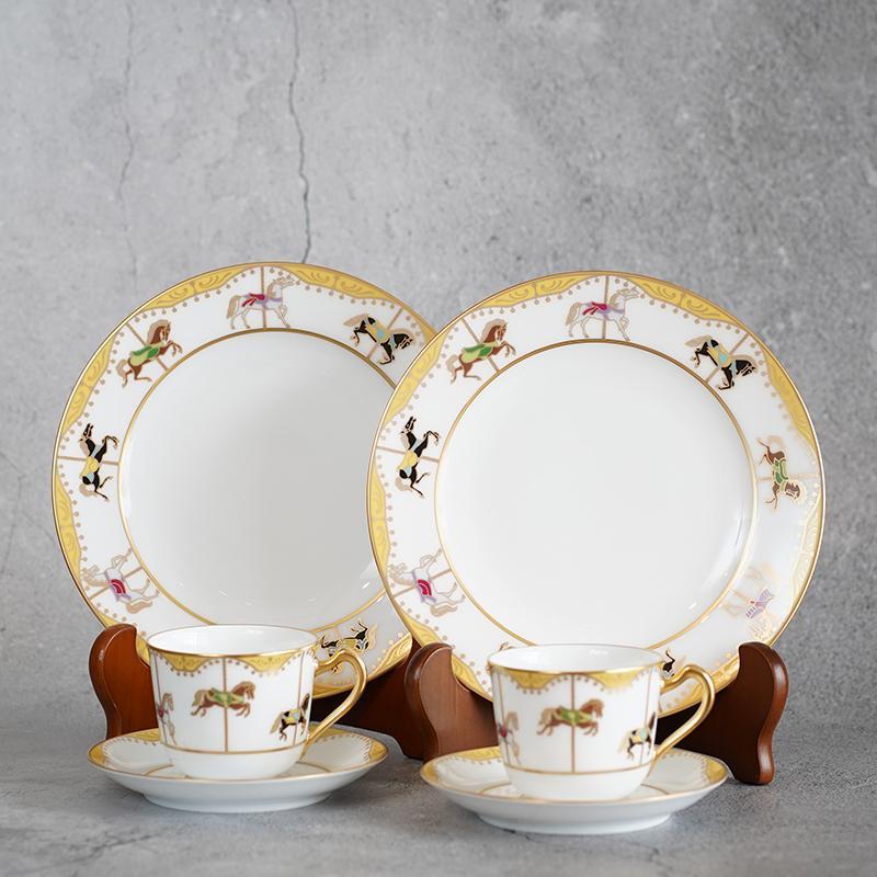 MERRY-GO-ROUND COFFEE CUP & SAUCER, PLATE SET (2 PIECES EACH), Porcelain
