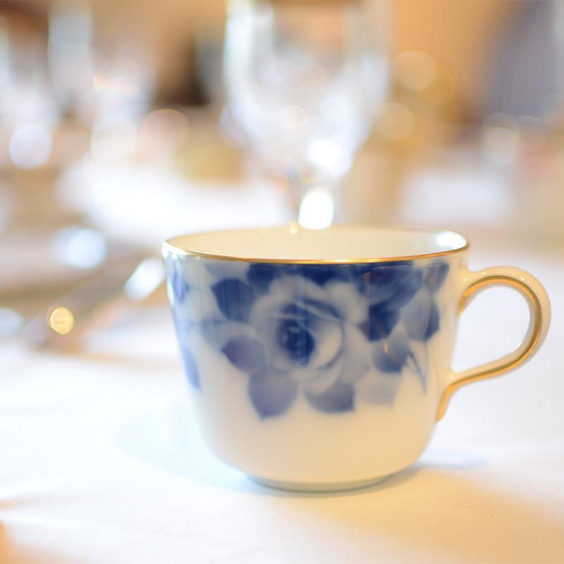 BLUE ROSE CUP & SAUCER, DESSERT PLATE, Porcelain