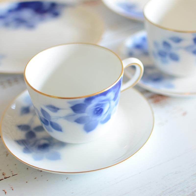 BLUE ROSE CUP & SAUCER, DESSERT PLATE SET (2 PIECES EACH), Porcelain