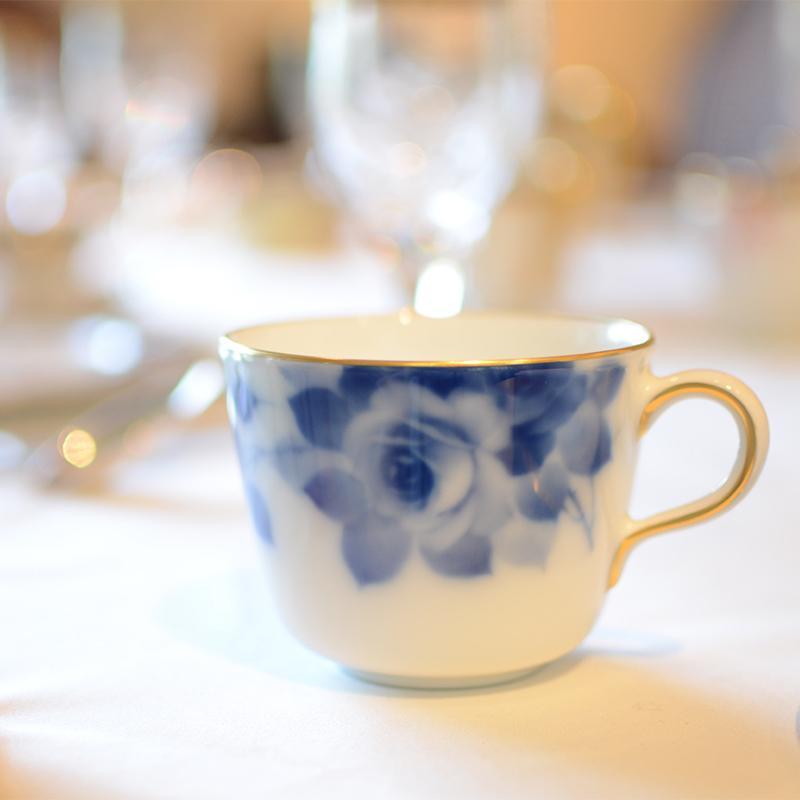BLUE ROSE CUP & SAUCER, DESSERT PLATE SET (2 PIECES EACH), Porcelain