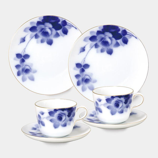 BLUE ROSE CUP & SAUCER, DESSERT PLATE SET (2 PIECES EACH), Porcelain