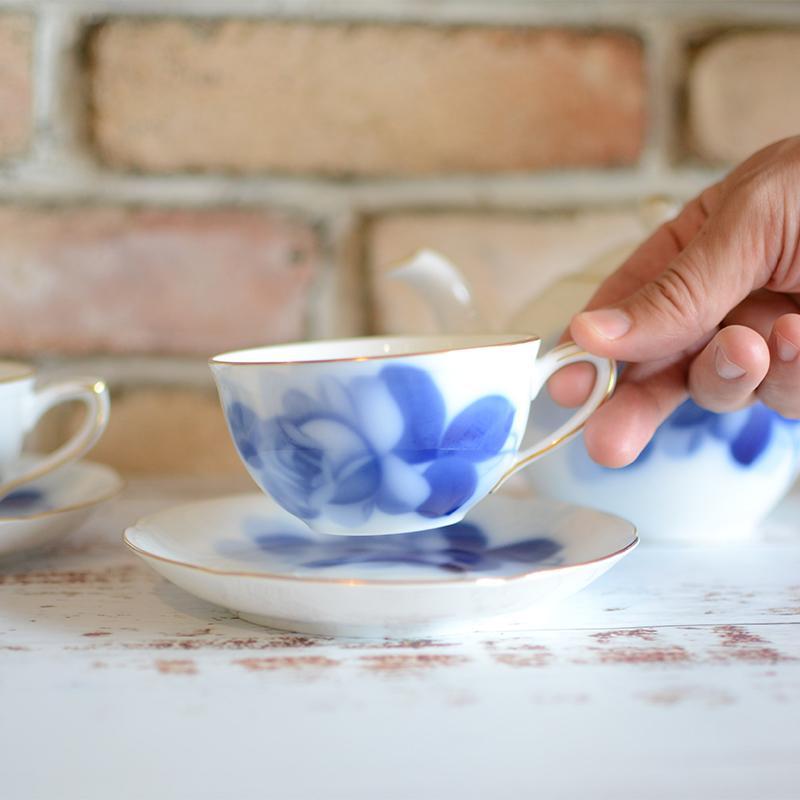 BLUE ROSE CUP & SAUCER (2 PIECES EACH), TEA POT, Porcelain