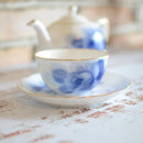 BLUE ROSE CUP & SAUCER (2 PIECES EACH), TEA POT, Porcelain