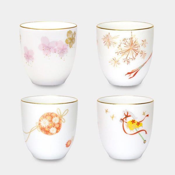 FOUR SEASONS JAPANESE TEA CUP (4 PIECE SET), Japanese Tea Cup, Porcelain