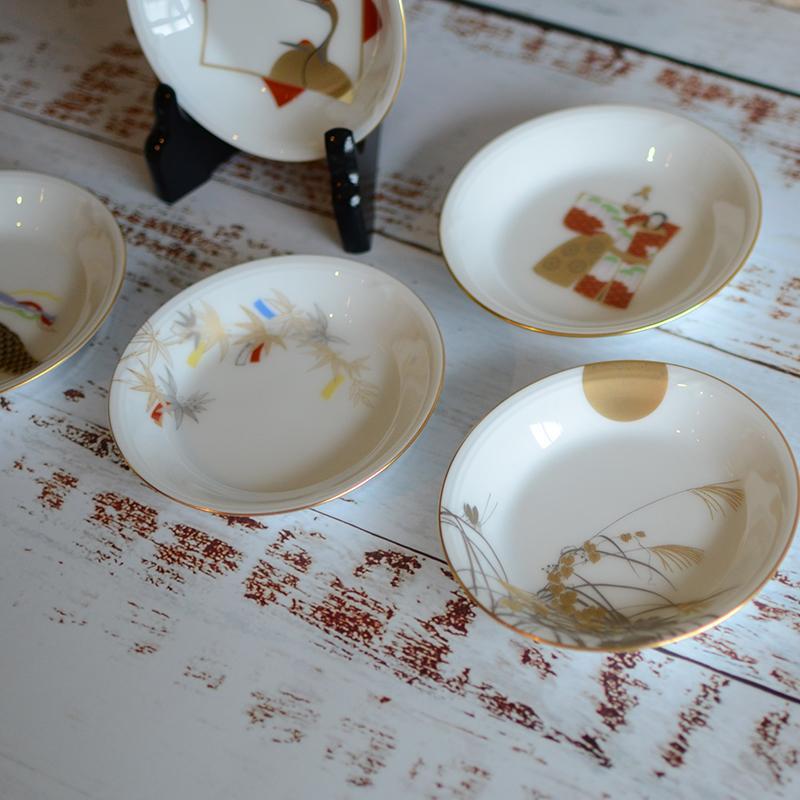 JAPANESE TRADITIONAL SEASON FESTIVAL SMALL PLATE (5 PIECE SET), Small Dish, Porcelain