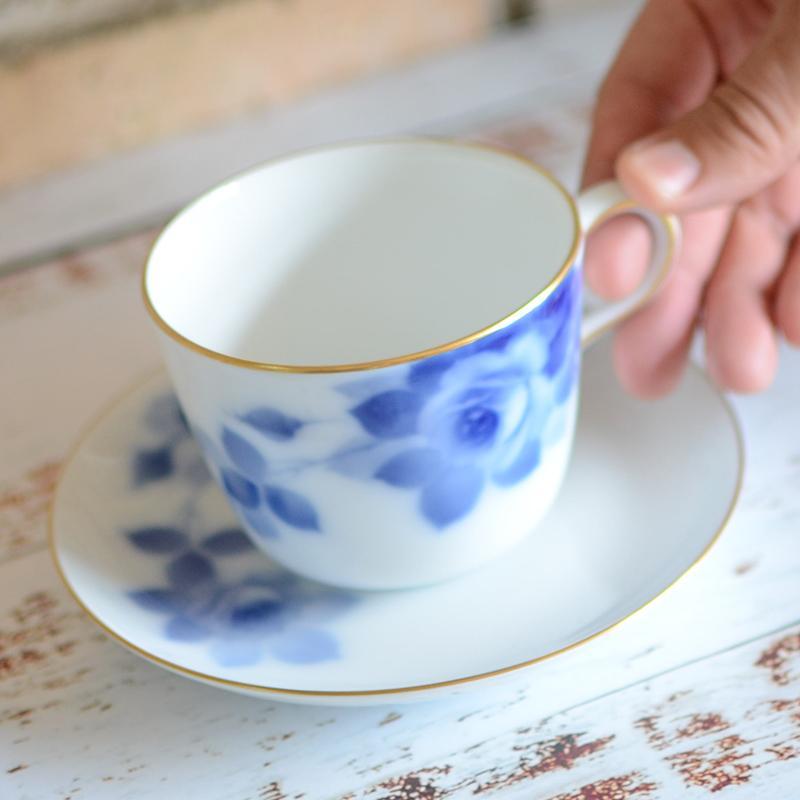 BLUE ROSE MORNING CUP & SAUCER, Coffee Cup, Tea Cup, Porcelain