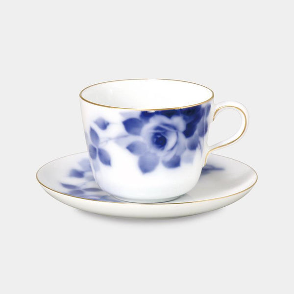 BLUE ROSE MORNING CUP & SAUCER, Coffee Cup, Tea Cup, Porcelain