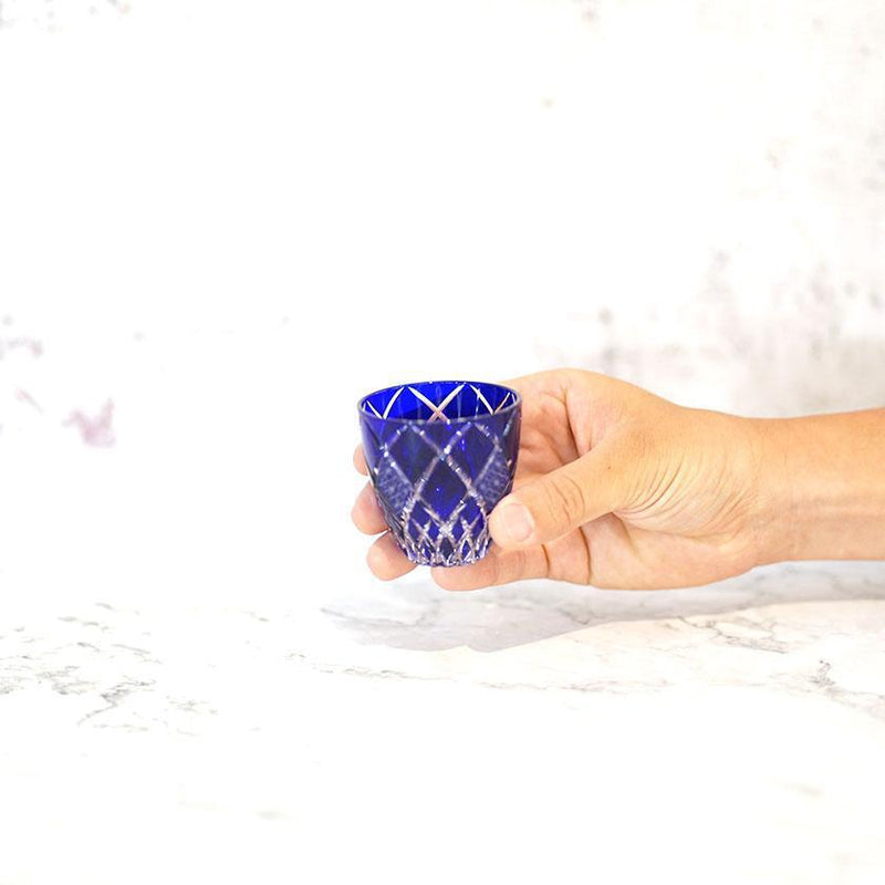 GUINOMI KIKU YARAI (BLUE), Sake Glass, rinzen Kiriko