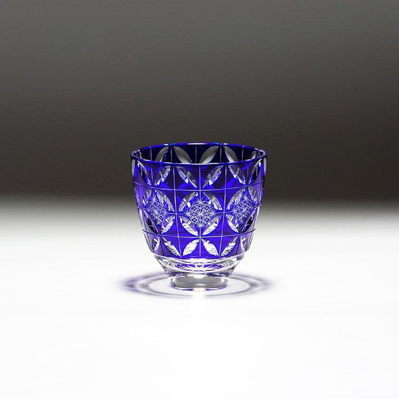 GUINOMI KIKU SHIPPO (BLUE), Sake Glass, rinzen Kiriko