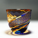 COLD SAKE GLASS HOU EI (BLUE & ORANGE), rinzen Kiriko