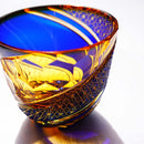 COLD SAKE GLASS HOU EI (BLUE & ORANGE), rinzen Kiriko