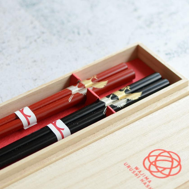 KOTOBUKI GOLD & SILVER CRANES (2 PAIRS), Chopsticks, Wajima Lacquerware