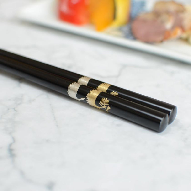 KOTOBUKI GOLD & SILVER CRANES (2 PAIRS), Chopsticks, Wajima Lacquerware