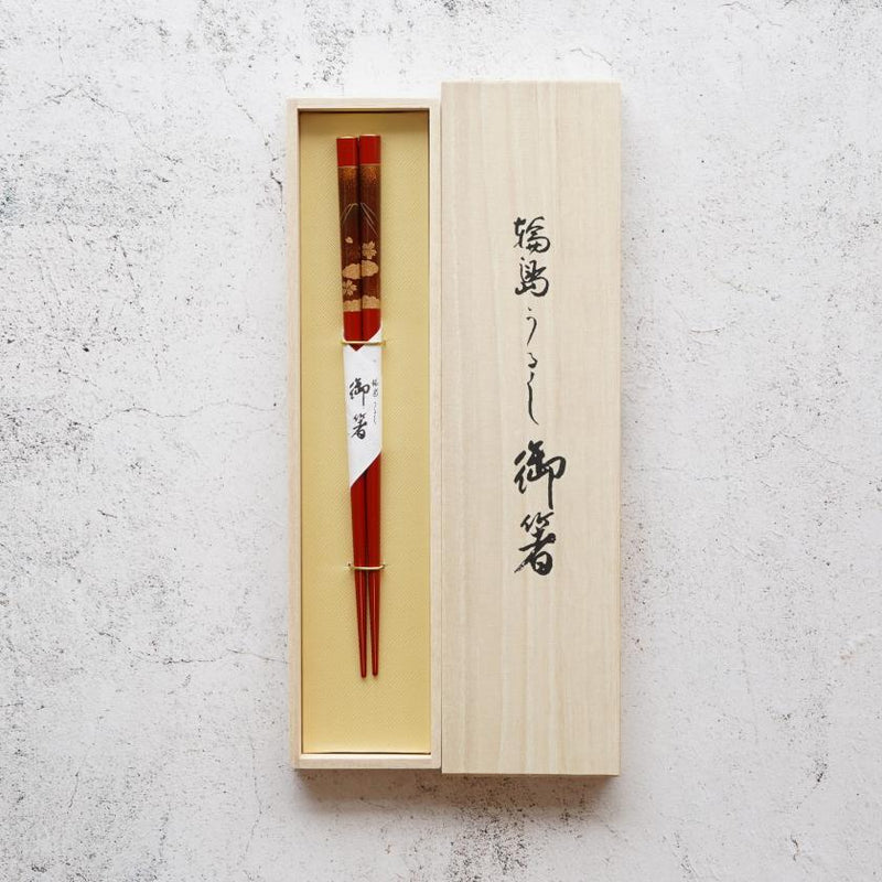 HAND-DRAWN GOLD OR SILVER LACQUR GOLD NASHIJI FUJI CHERRY BLOSSOM RED (1 SET), Chopsticks, Wajima Lacquerware