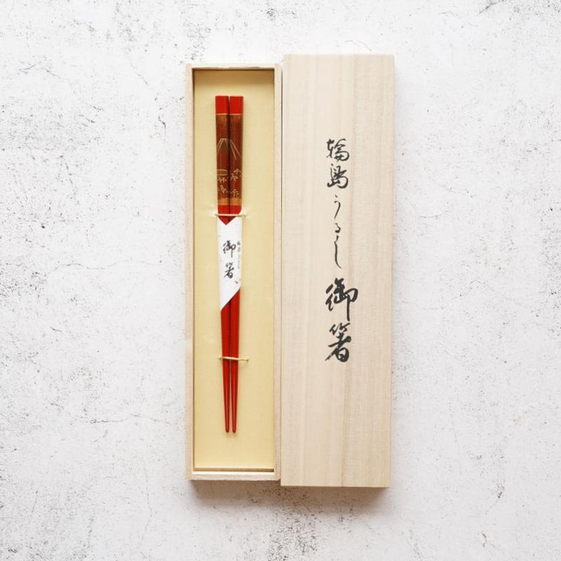 HAND-DRAWN GOLD OR SILVER LACQUR GOLD NASHIJI FUJI MATSUBARA RED (1 SET), Chopsticks, Wajima Lacquerware
