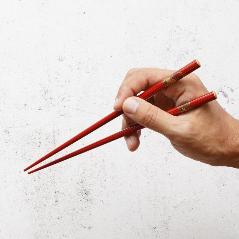 HAND-DRAWN GOLD OR SILVER LACQUR FUJI CHERRY BLOSSOM RED (1 SET), Chopsticks, Wajima Lacquerware