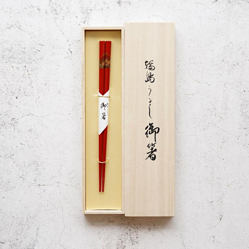 HAND-DRAWN GOLD OR SILVER LACQUR FUJI CHERRY BLOSSOM RED (1 SET), Chopsticks, Wajima Lacquerware