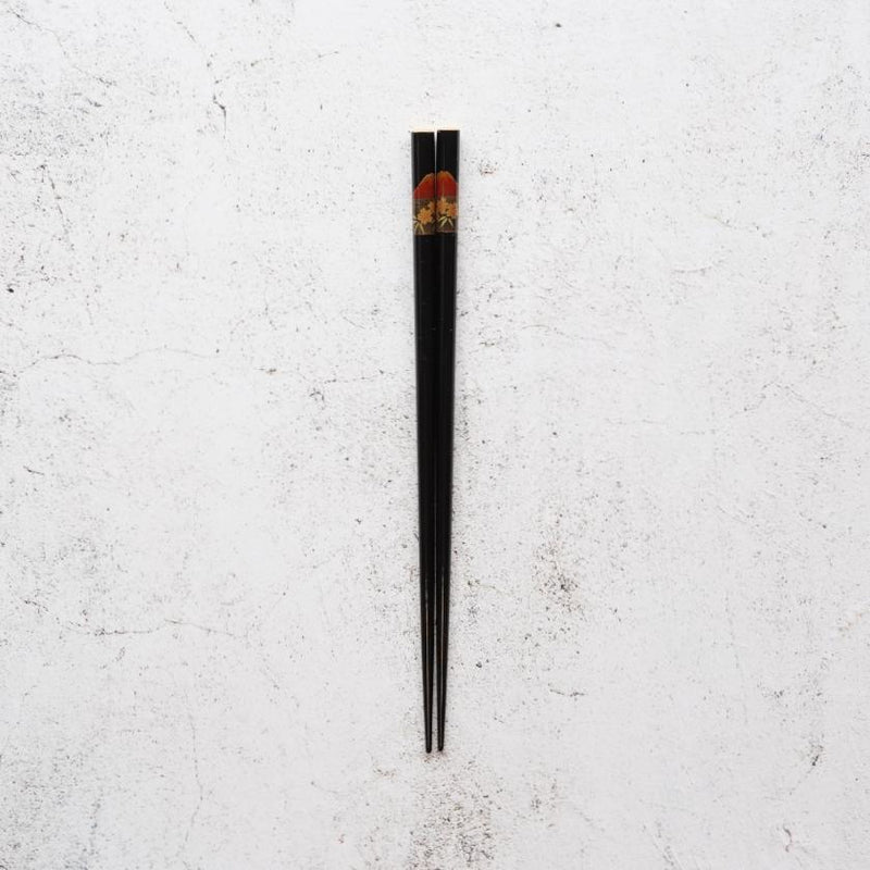 HAND-DRAWN GOLD OR SILVER LACQUR FUJI CHERRY BLOSSOM BLACK (1 SET), Chopsticks, Wajima Lacquerware