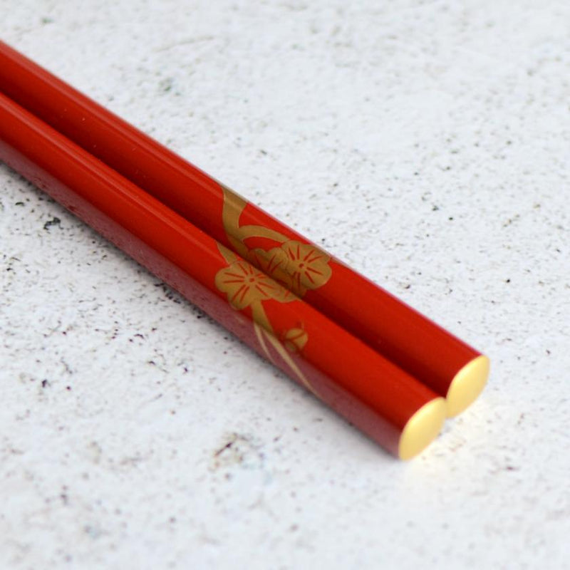 HAND-DRAWN GOLD OR SILVER LACQUR PLUM RED (1 SET), Chopsticks, Wajima Lacquerware
