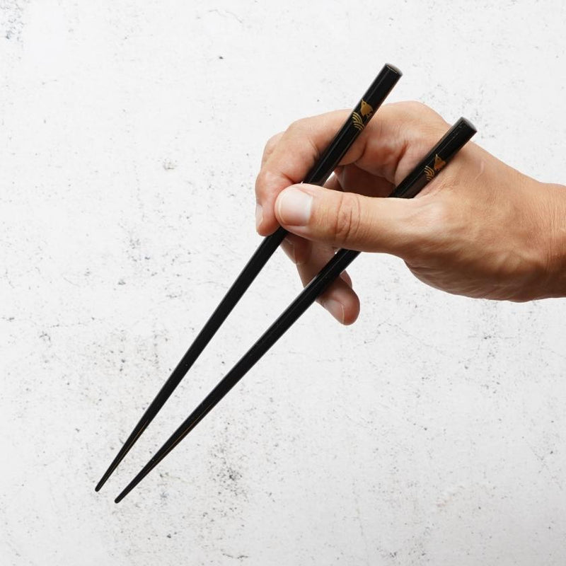 HAND-DRAWN GOLD OR SILVER LACQUR NAMICHIDORI BLACK (1 SET), Chopsticks, Wajima Lacquerware