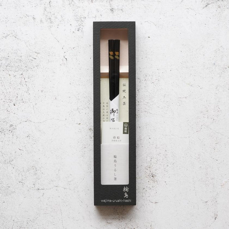 HAND-DRAWN GOLD OR SILVER LACQUR NAMICHIDORI BLACK (1 SET), Chopsticks, Wajima Lacquerware