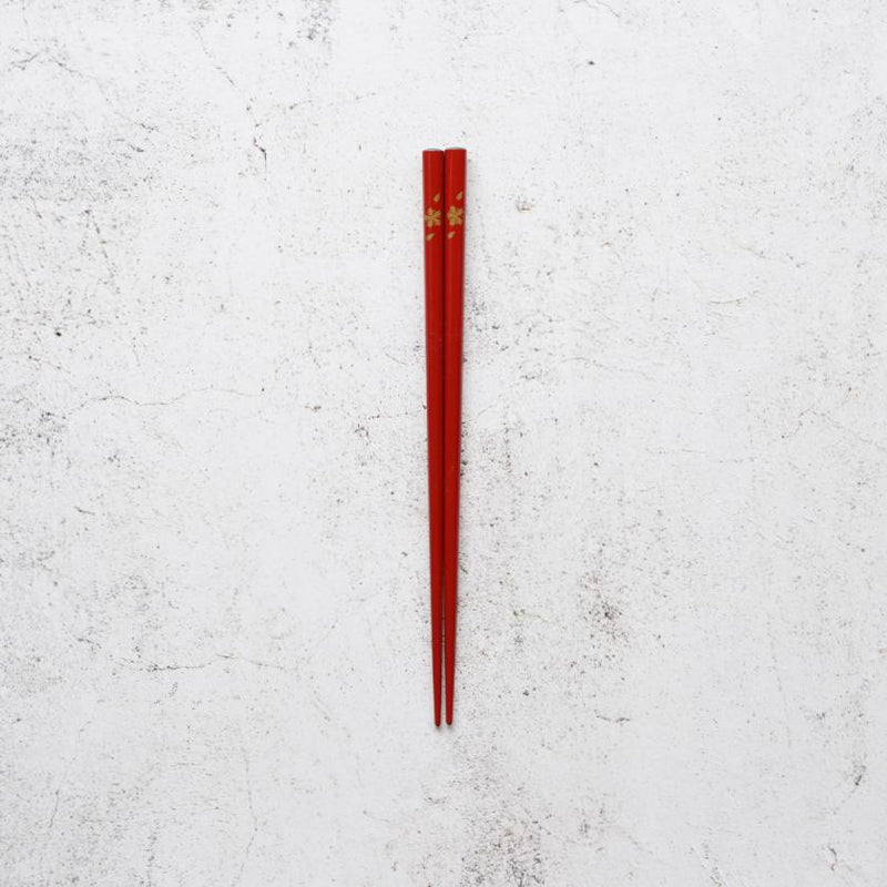 HAND-DRAWN GOLD OR SILVER LACQUR TIDINGS OF FLOWERS RED (1 SET), Chopsticks, Wajima Lacquerware
