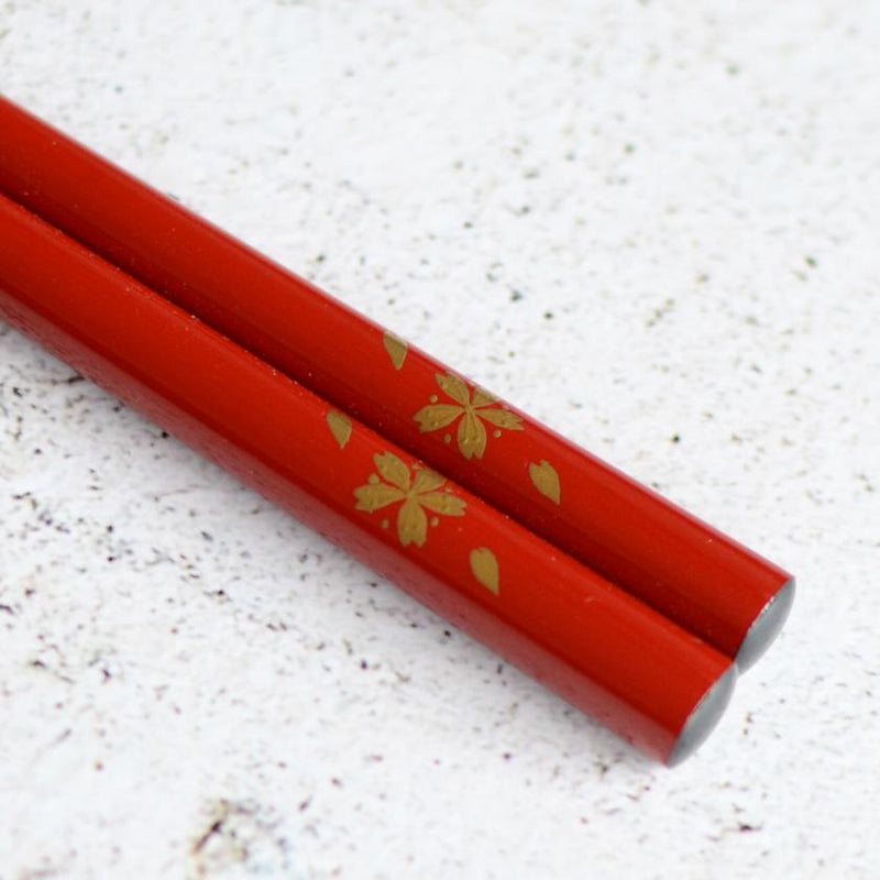 HAND-DRAWN GOLD OR SILVER LACQUR TIDINGS OF FLOWERS RED (1 SET), Chopsticks, Wajima Lacquerware