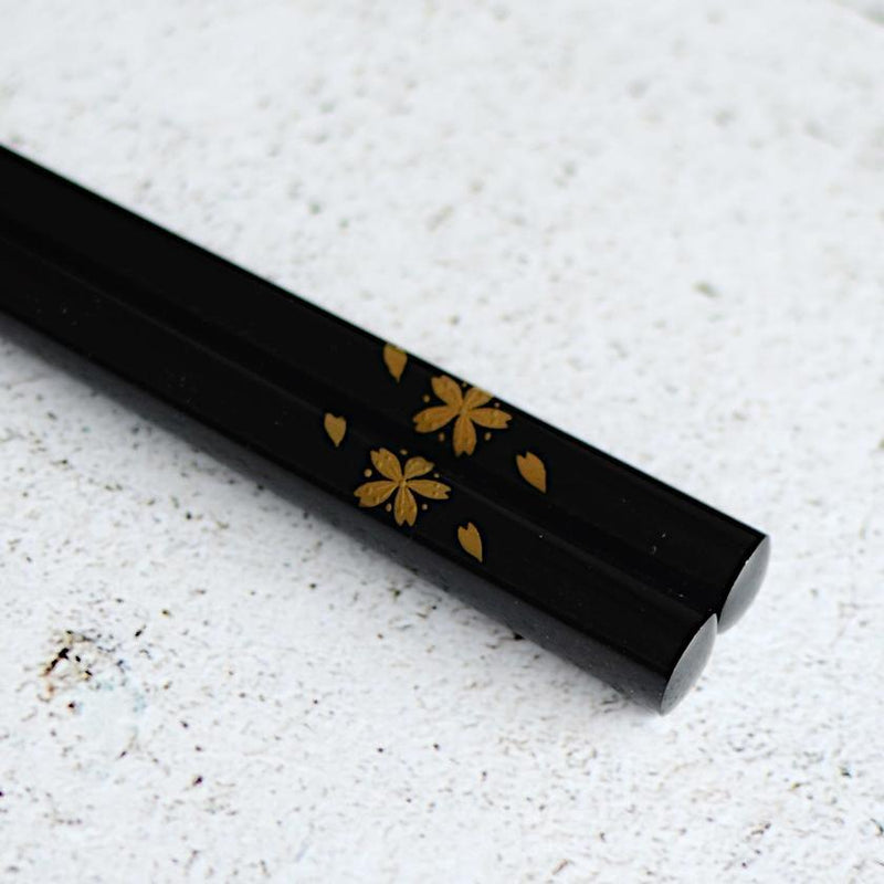 HAND-DRAWN GOLD OR SILVER LACQUR TIDINGS OF FLOWERS BLACK (1 SET), Chopsticks, Wajima Lacquerware