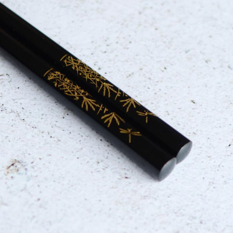 HAND CARVED CHINKIN DRAGONFLY BLACK (1 SET), Chopsticks, Wajima Lacquerware