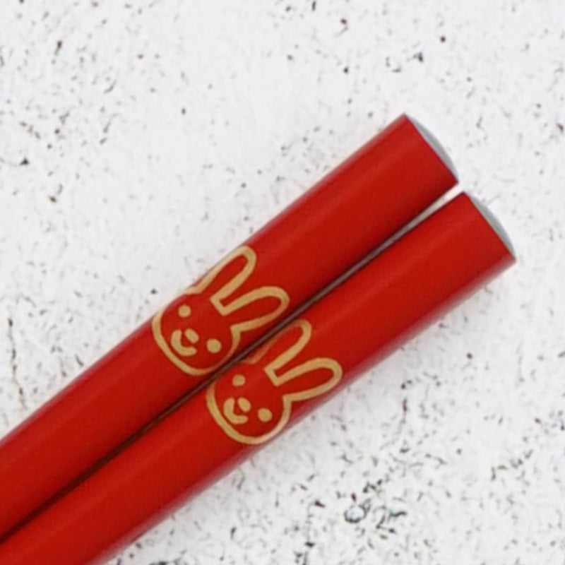 JAPANESE ZODIAC RABBIT RED FOR CHILDREN (1 SET), Chopsticks, Wajima Lacquerware