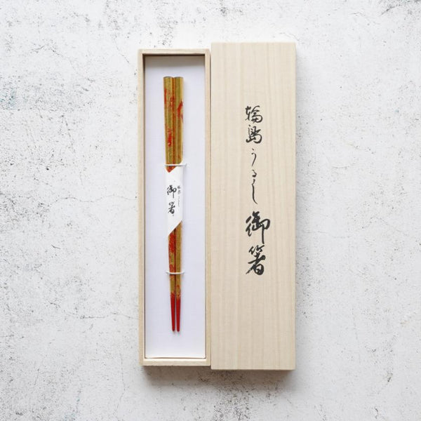 GOLD LEAF FUKUJU RED (1 SET), Chopsticks, Wajima Lacquerware