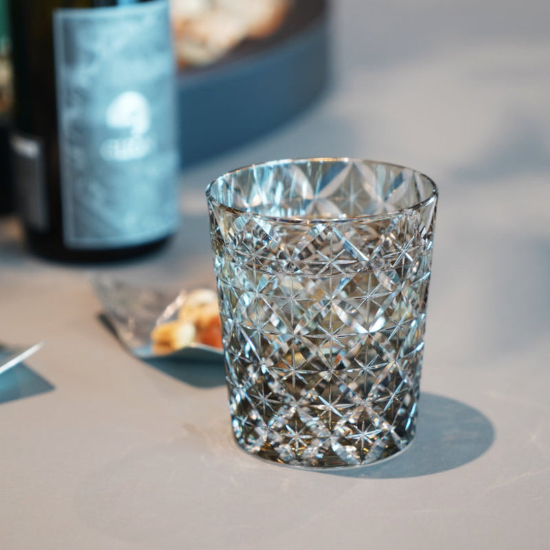 WHISKEY GLASS CIRCLE MESH BLACK by Satoshi Nabetani, Master of Traditional Crafts, Rocks Glass, Edo Kiriko, Kagami Crystal