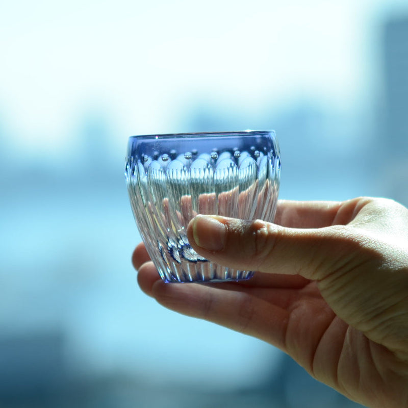 SAKE CUP CHRYSANTHEMUM by Satoshi Nabetani, Master of Traditional Crafts, Sake glass, Edo Kiriko, Kagami Crystal