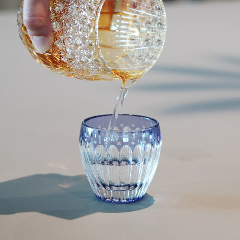 SAKE CUP CHRYSANTHEMUM by Satoshi Nabetani, Master of Traditional Crafts, Sake glass, Edo Kiriko, Kagami Crystal