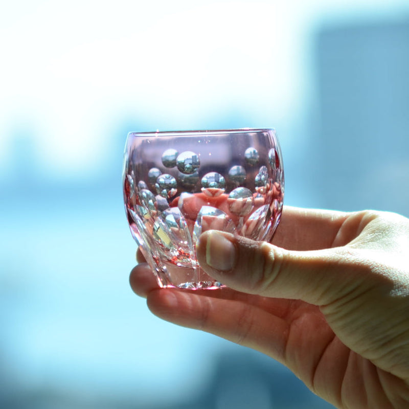 SAKE CUP CHERRY by Satoshi Nabetani, Master of Traditional Crafts, Sake glass, Edo Kiriko, Kagami Crystal