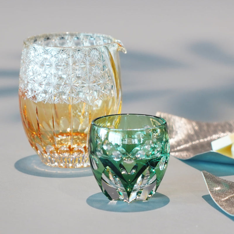 SAKE CUP DAFFODIL by Satoshi Nabetani, Master of Traditional Crafts, Sake glass, Edo Kiriko, Kagami Crystal
