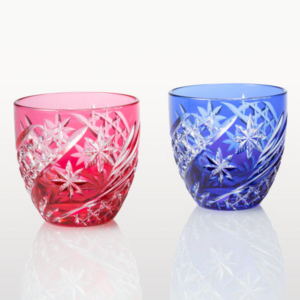 PAIR OF SAKE CUPS SEIBO (STARRY SKY), Sake glass, Edo Kiriko, Kagami Crystal