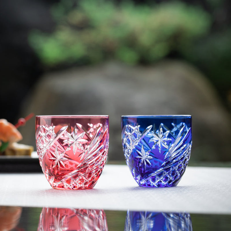 PAIR OF SAKE CUPS SEIBO (STARRY SKY), Sake glass, Edo Kiriko, Kagami Crystal