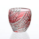 SAKE CUP FISH SCALES STRIP RED, Sake glass, Edo Kiriko, Kagami Crystal