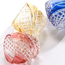 FISH SCALES STRIP YELLOW, Sake glass, Edo Kiriko, Kagami Crystal